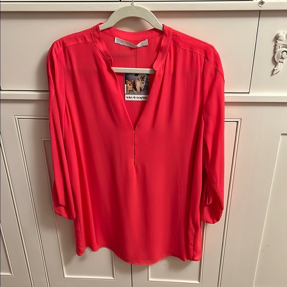 Lola & Sophie Red 3/4 Sleeve Mandarin Collar Blouse